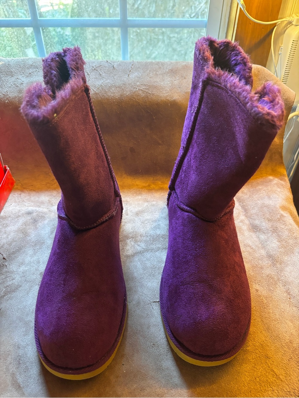 SO Women's Purple Suede Fur-Trim Ankle Boots
